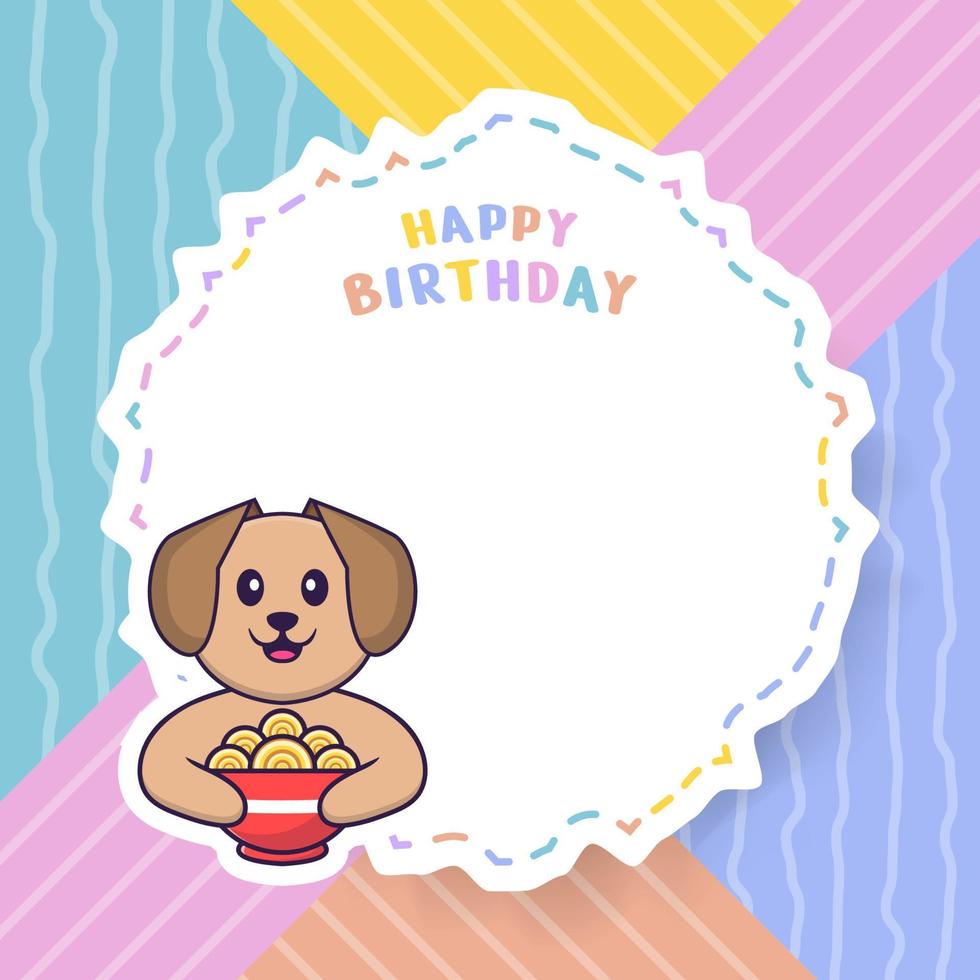 Happy Birthday greeting card with Cute dog cartoon character. Vector Illustration
