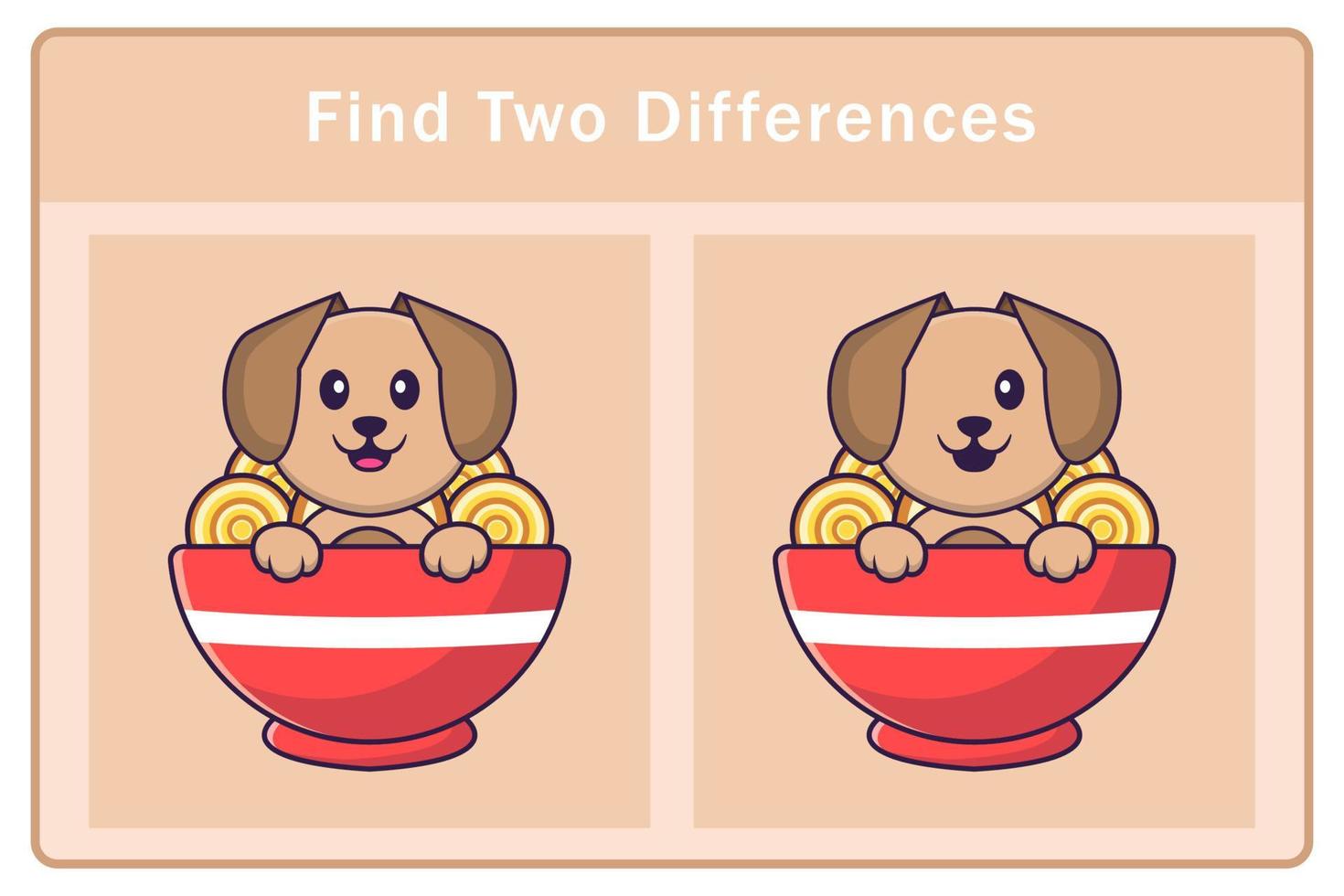Cute dog cartoon character. Find differences. Educational game for children. Cartoon vector illustration