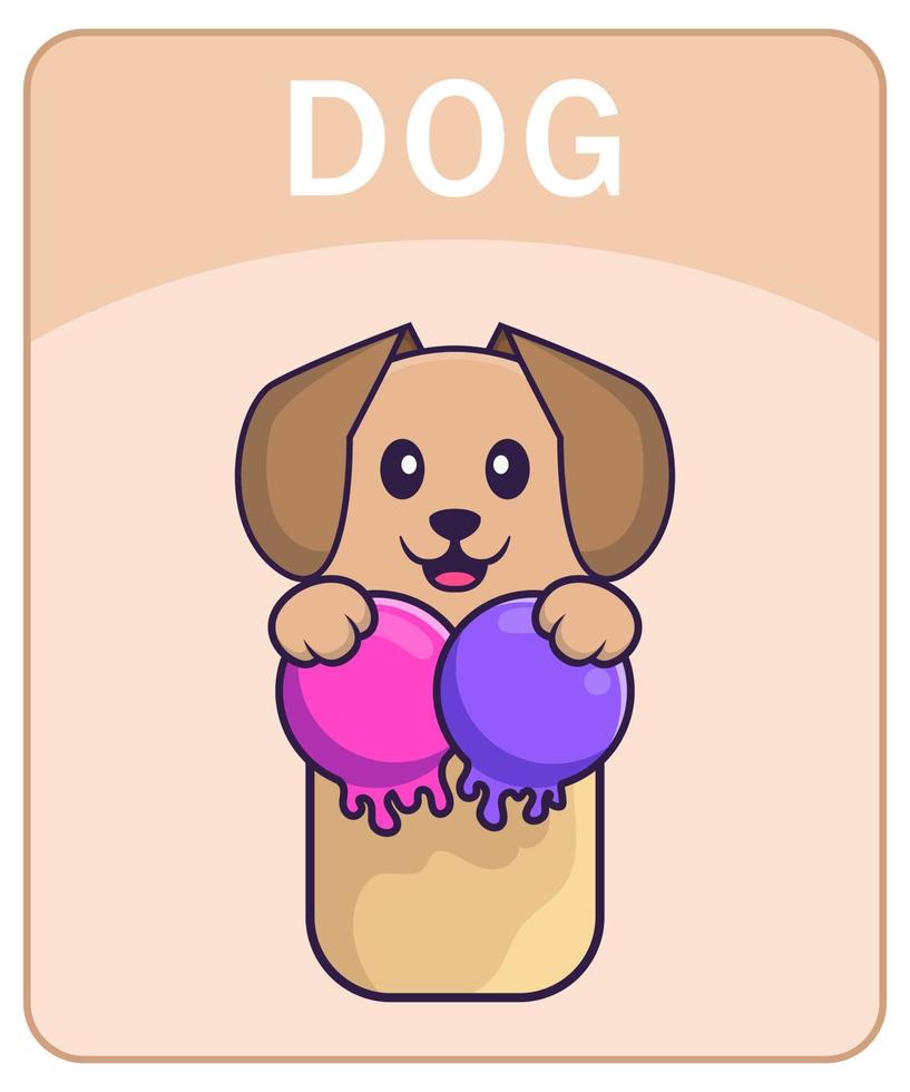 Alphabet flashcard with Cute dog cartoon character. vector