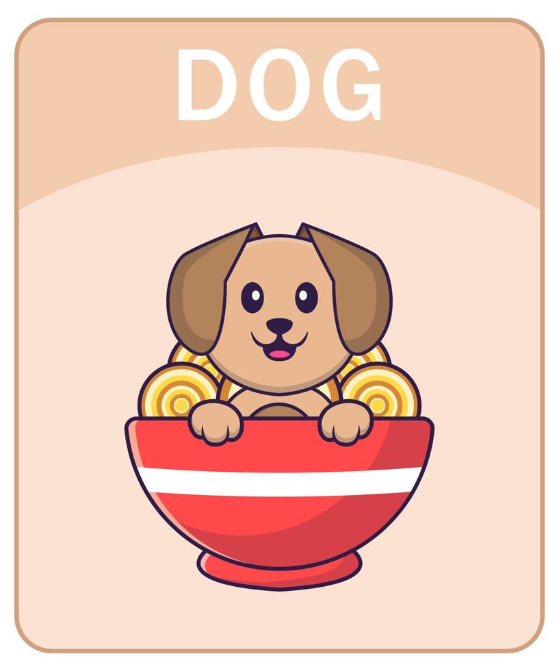 Alphabet flashcard with Cute dog cartoon character. vector