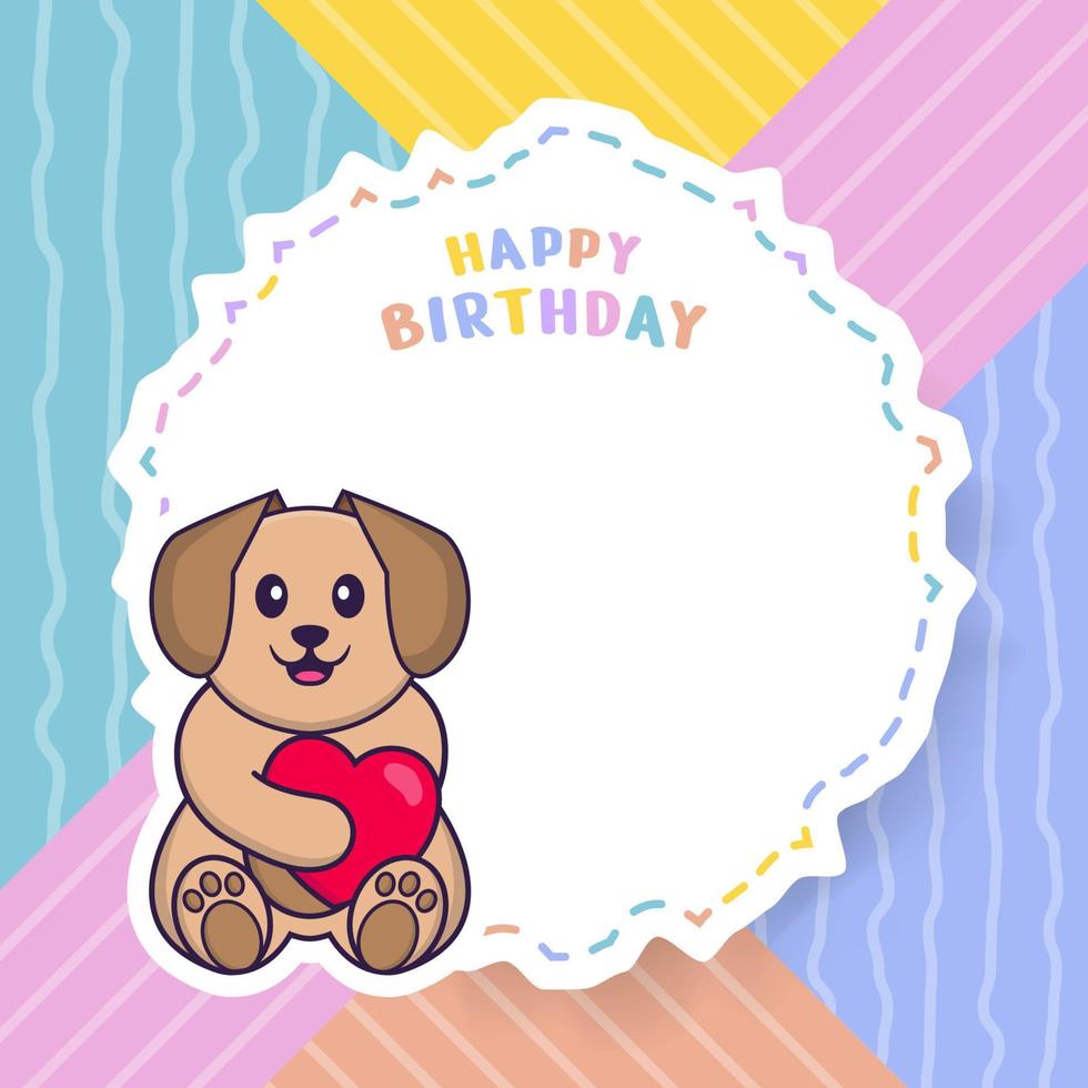 Tarjeta de felicitación de feliz cumpleaños con personaje de dibujos animados de perro lindo. ilustración vectorial vector