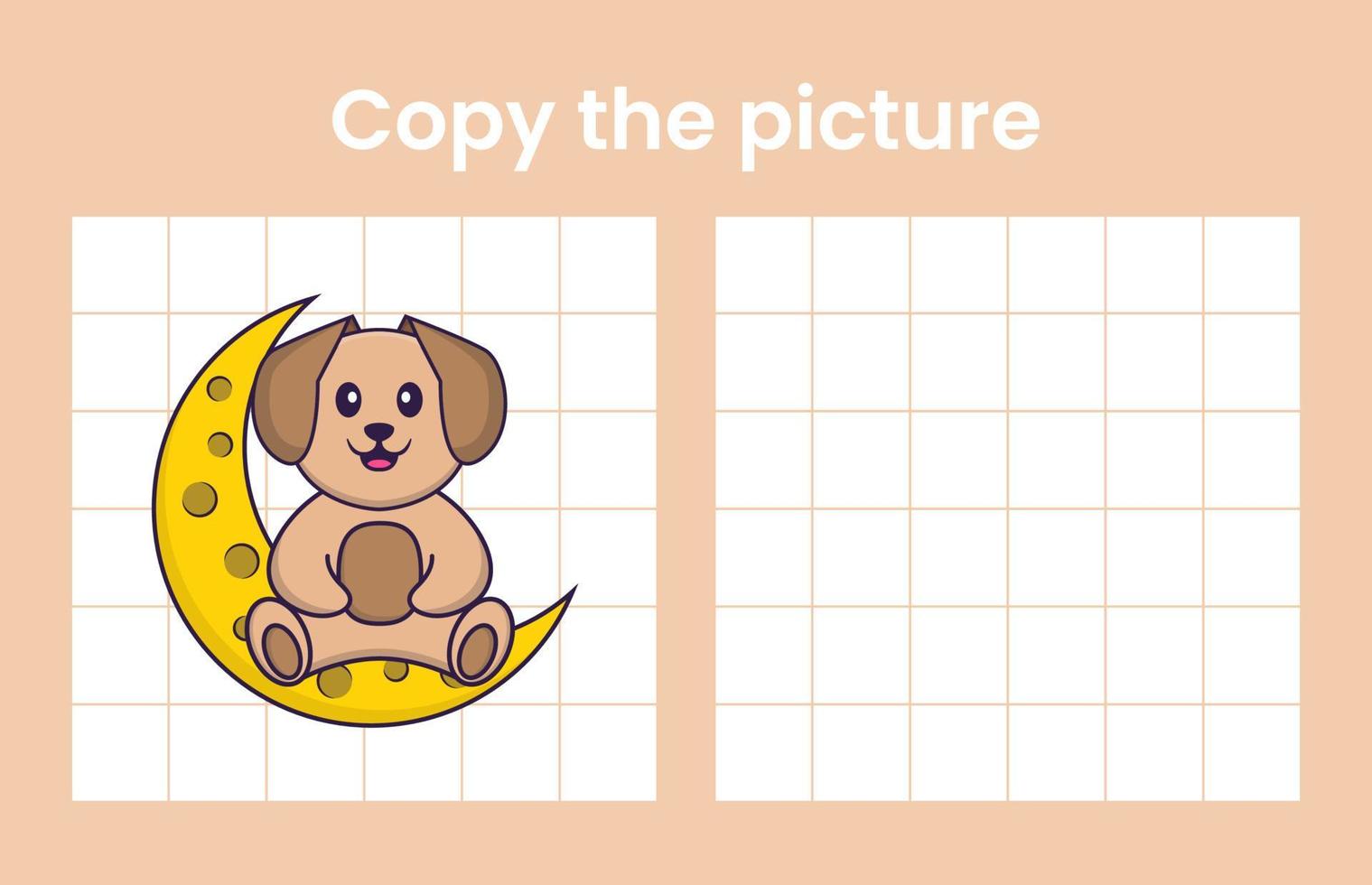 Copy the picture of a cute dog. Educational game for children. Cartoon vector illustration