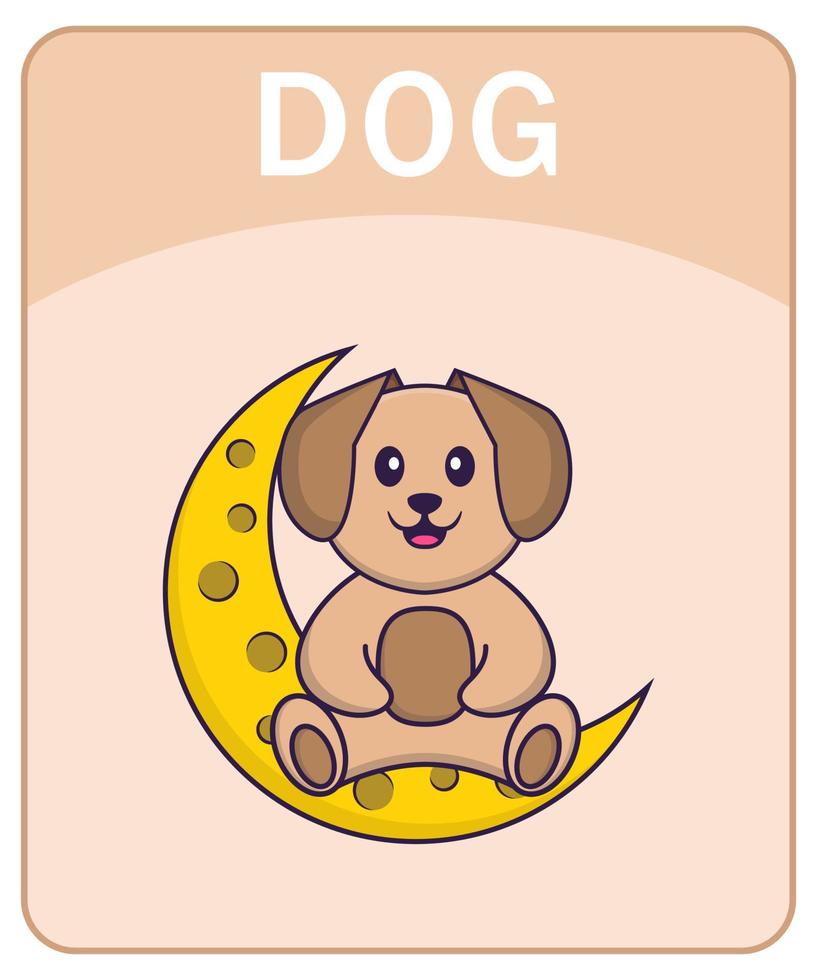 Alphabet flashcard with Cute dog cartoon character. vector