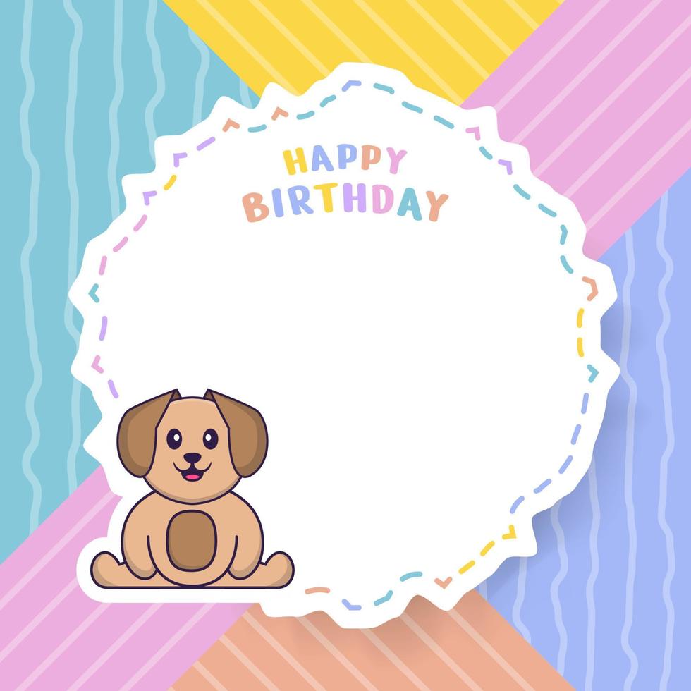 Happy Birthday greeting card with Cute dog cartoon character. Vector Illustration