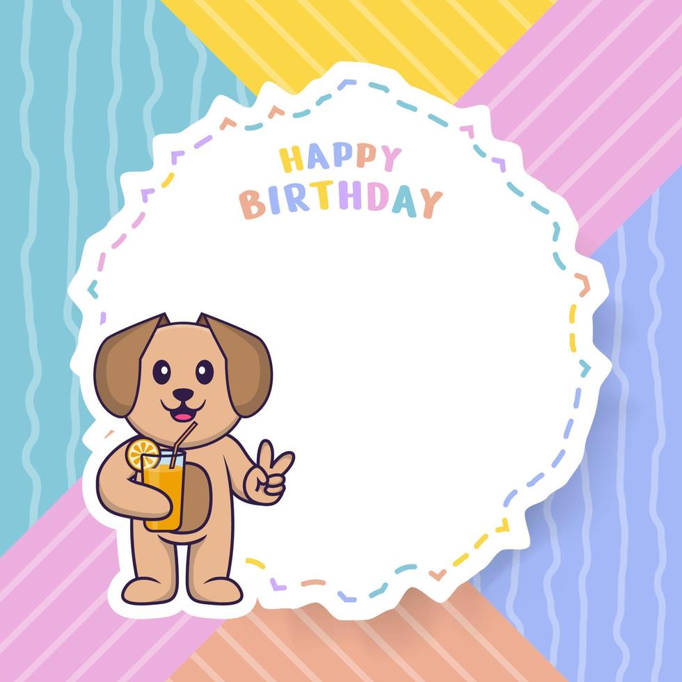 Happy Birthday greeting card with Cute dog cartoon character. Vector Illustration