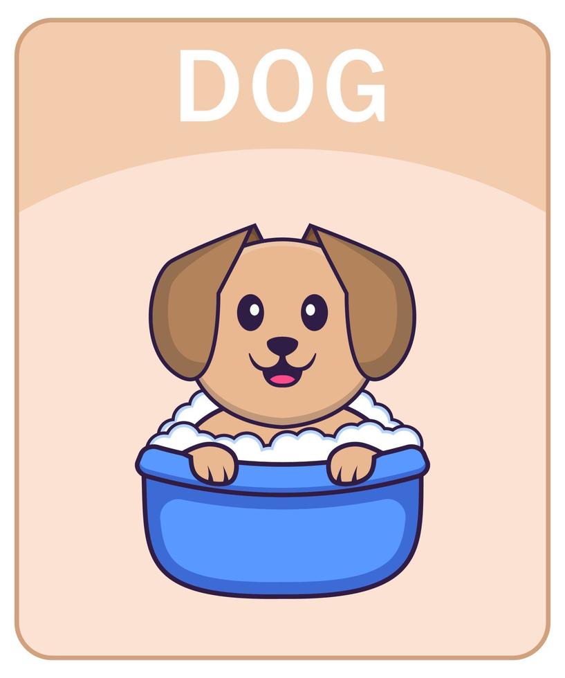 Alphabet flashcard with Cute dog cartoon character. vector