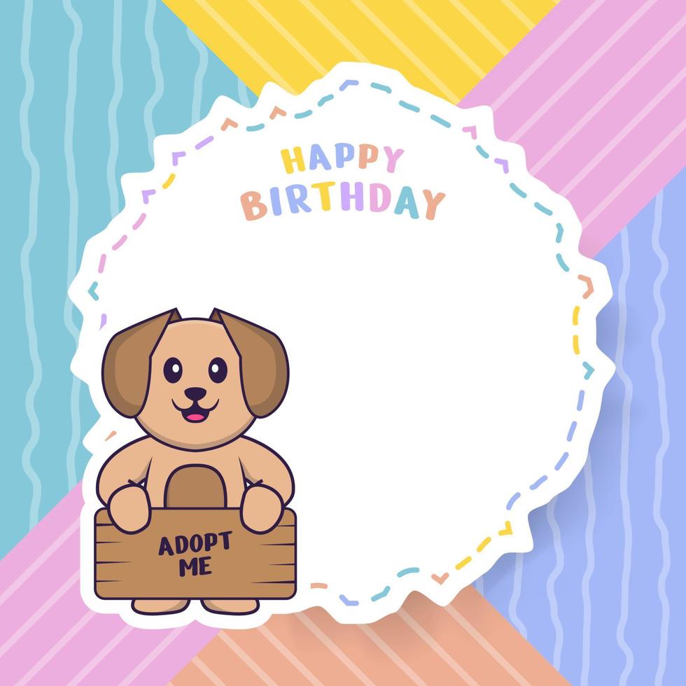 Happy Birthday greeting card with Cute dog cartoon character. Vector Illustration