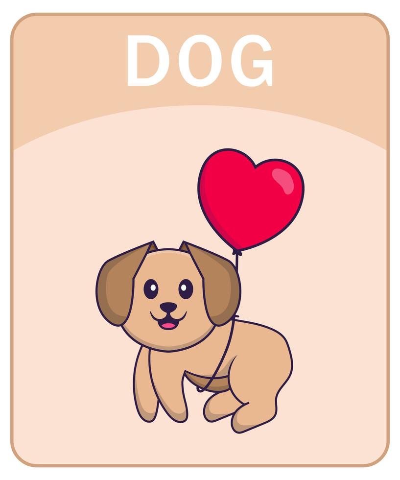 Alphabet flashcard with Cute dog cartoon character. vector