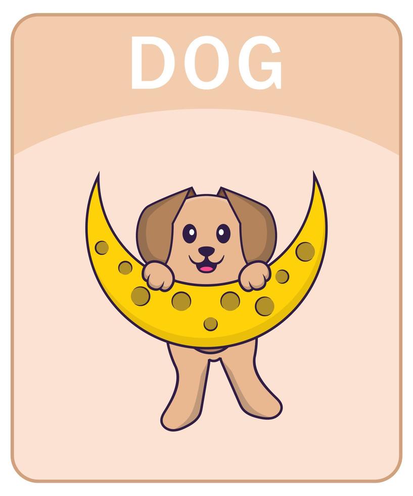 Alphabet flashcard with Cute dog cartoon character. vector