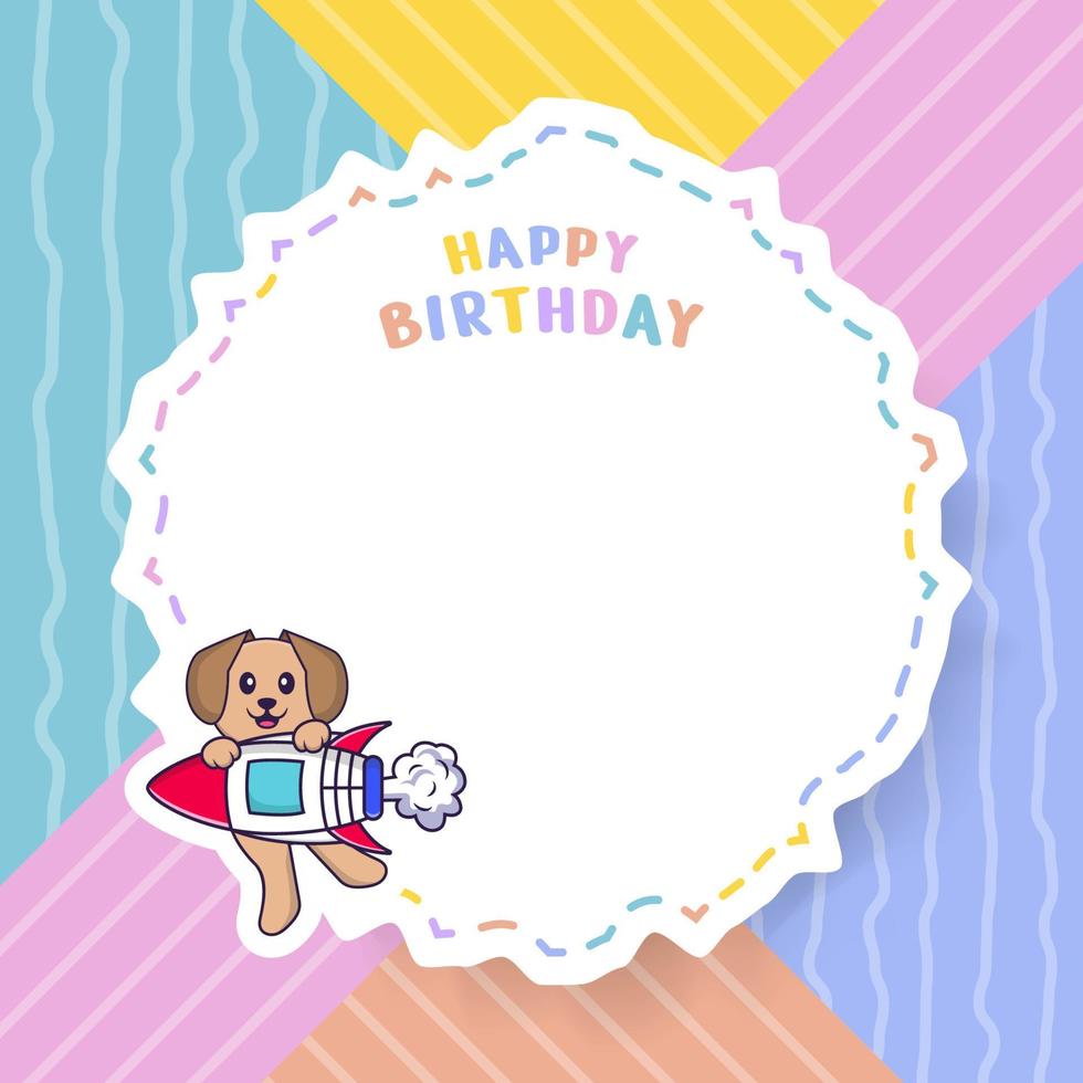 Tarjeta de felicitación de feliz cumpleaños con personaje de dibujos animados de perro lindo. ilustración vectorial vector