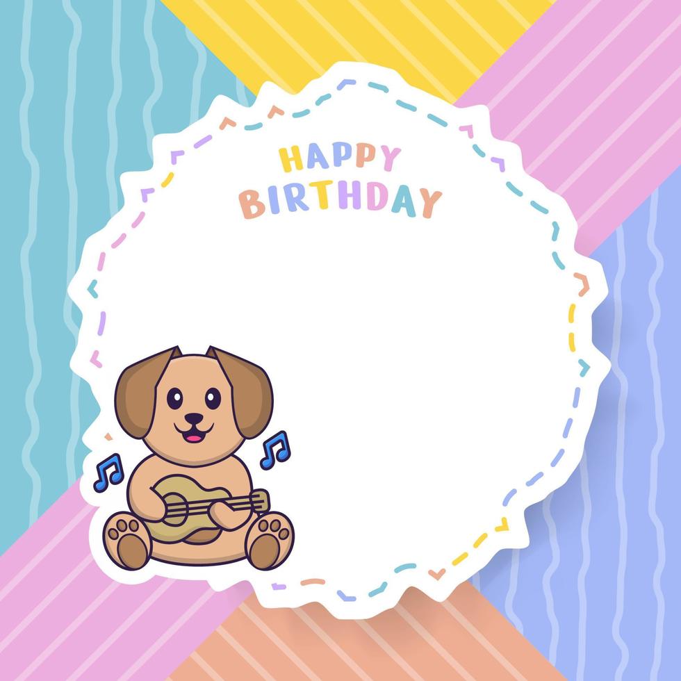 Happy Birthday greeting card with Cute dog cartoon character. Vector Illustration