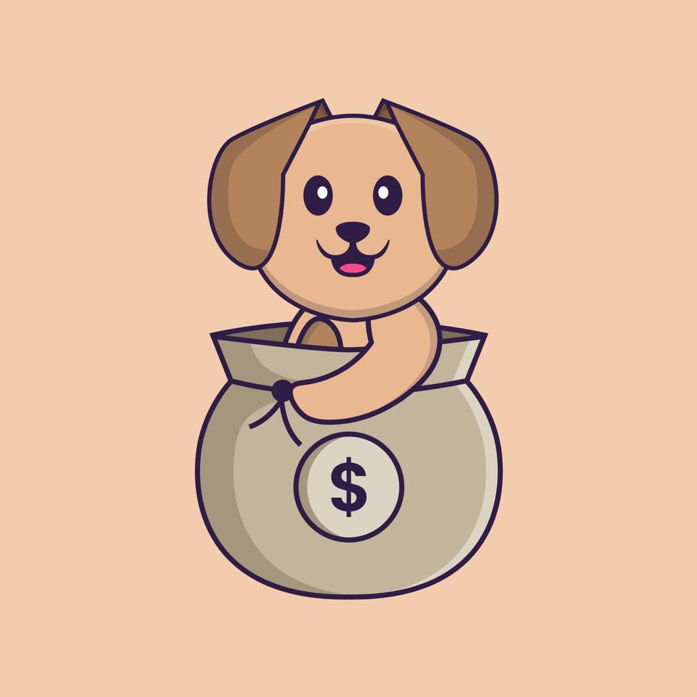 Ilustración de vector de personaje de dibujos animados de perro lindo.