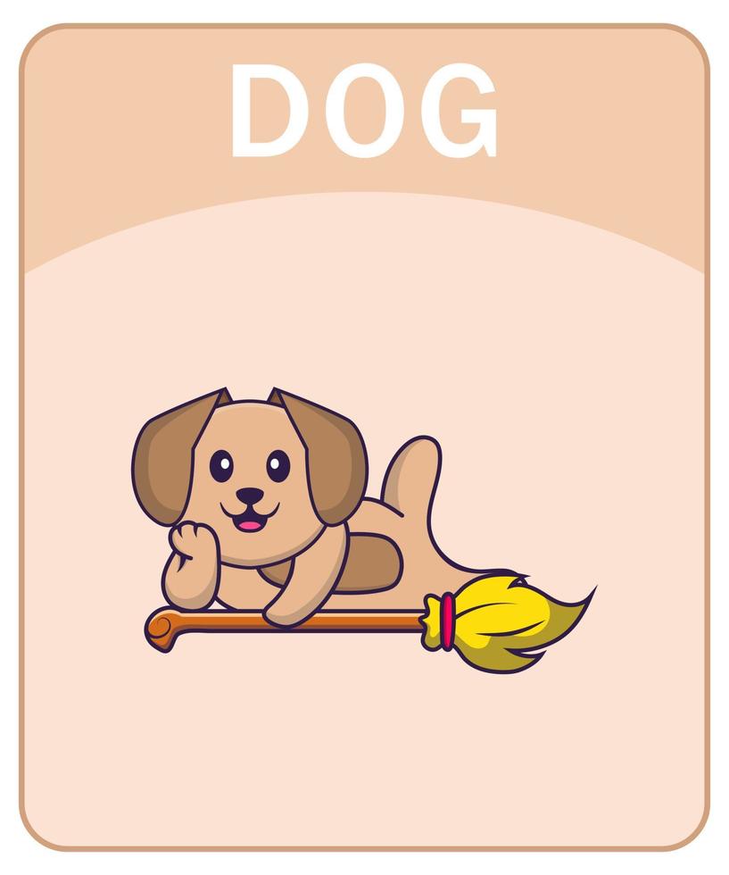 Alphabet flashcard with Cute dog cartoon character. vector