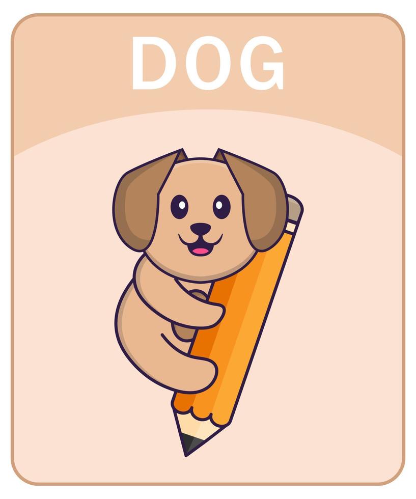 Alphabet flashcard with Cute dog cartoon character. vector
