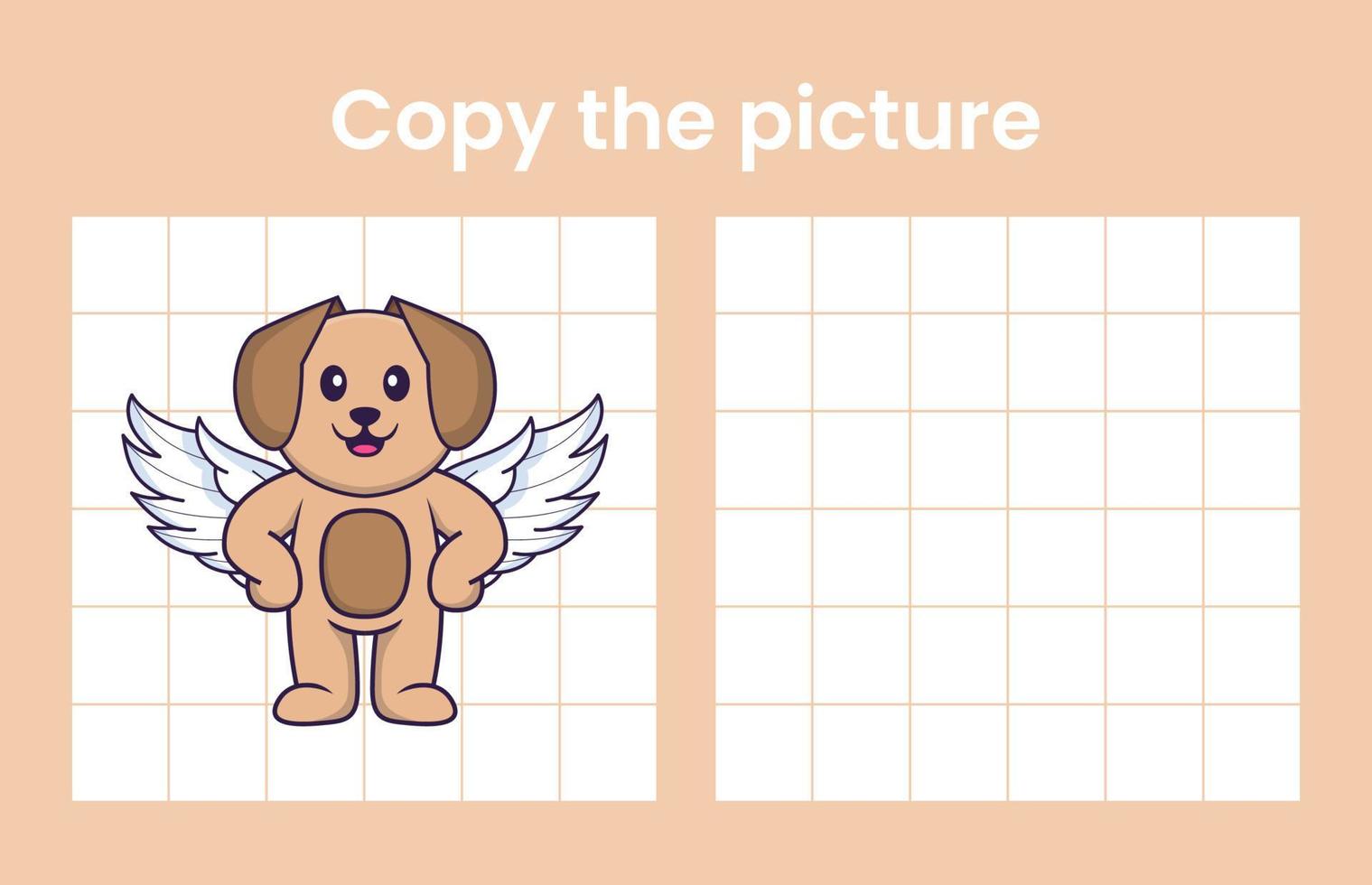 Copy the picture of a cute dog. Educational game for children. Cartoon vector illustration