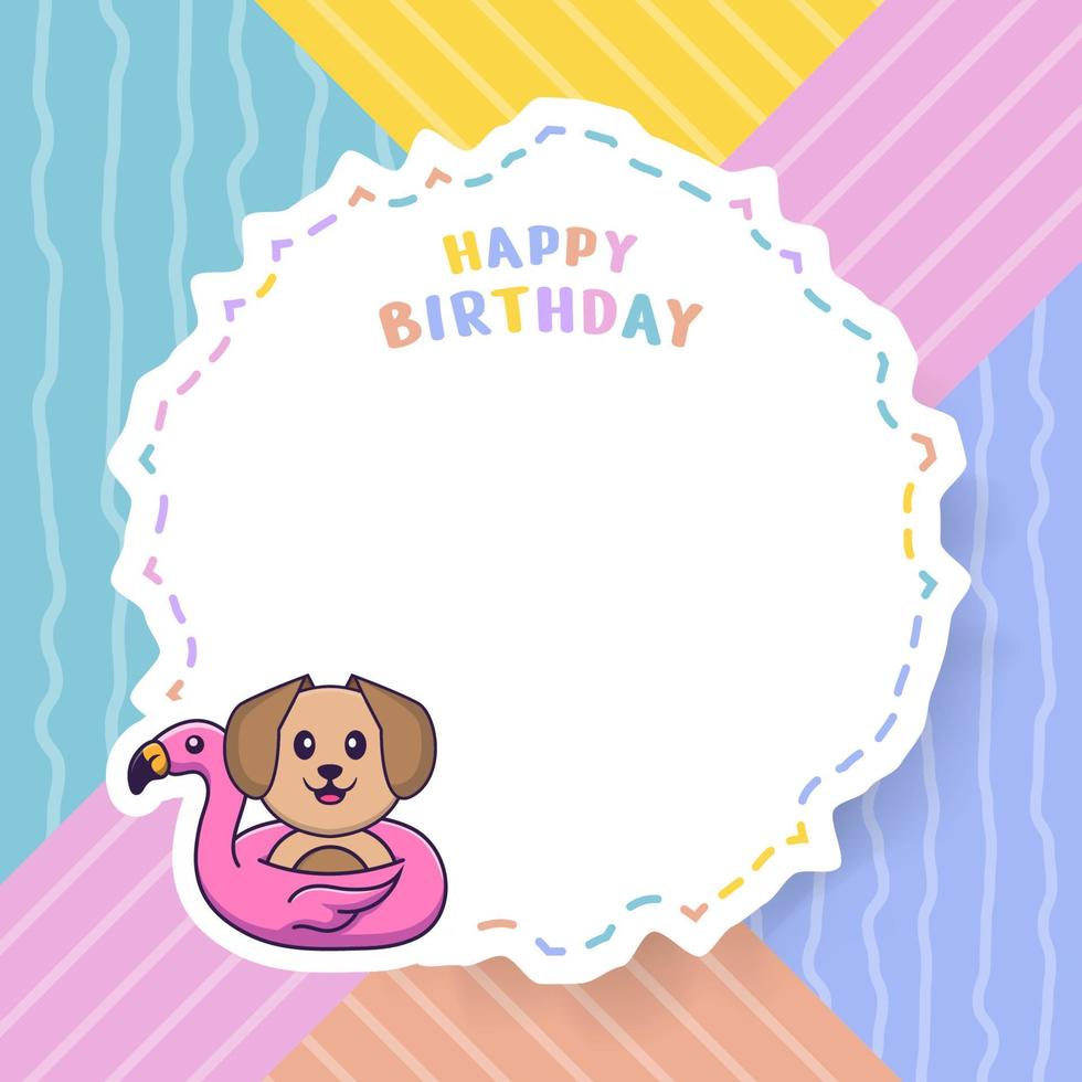 Happy Birthday greeting card with Cute dog cartoon character. Vector Illustration