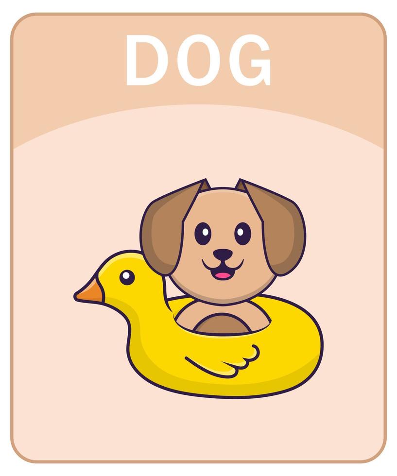 Alphabet flashcard with Cute dog cartoon character. vector