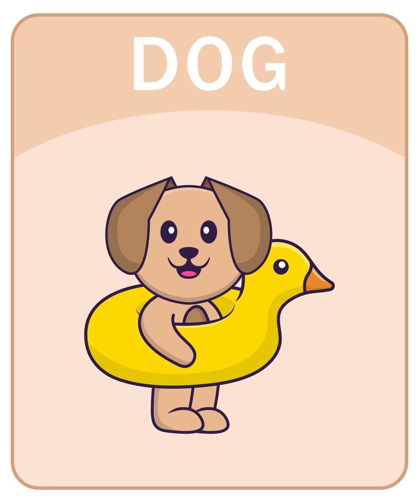 Alphabet flashcard with Cute dog cartoon character. vector
