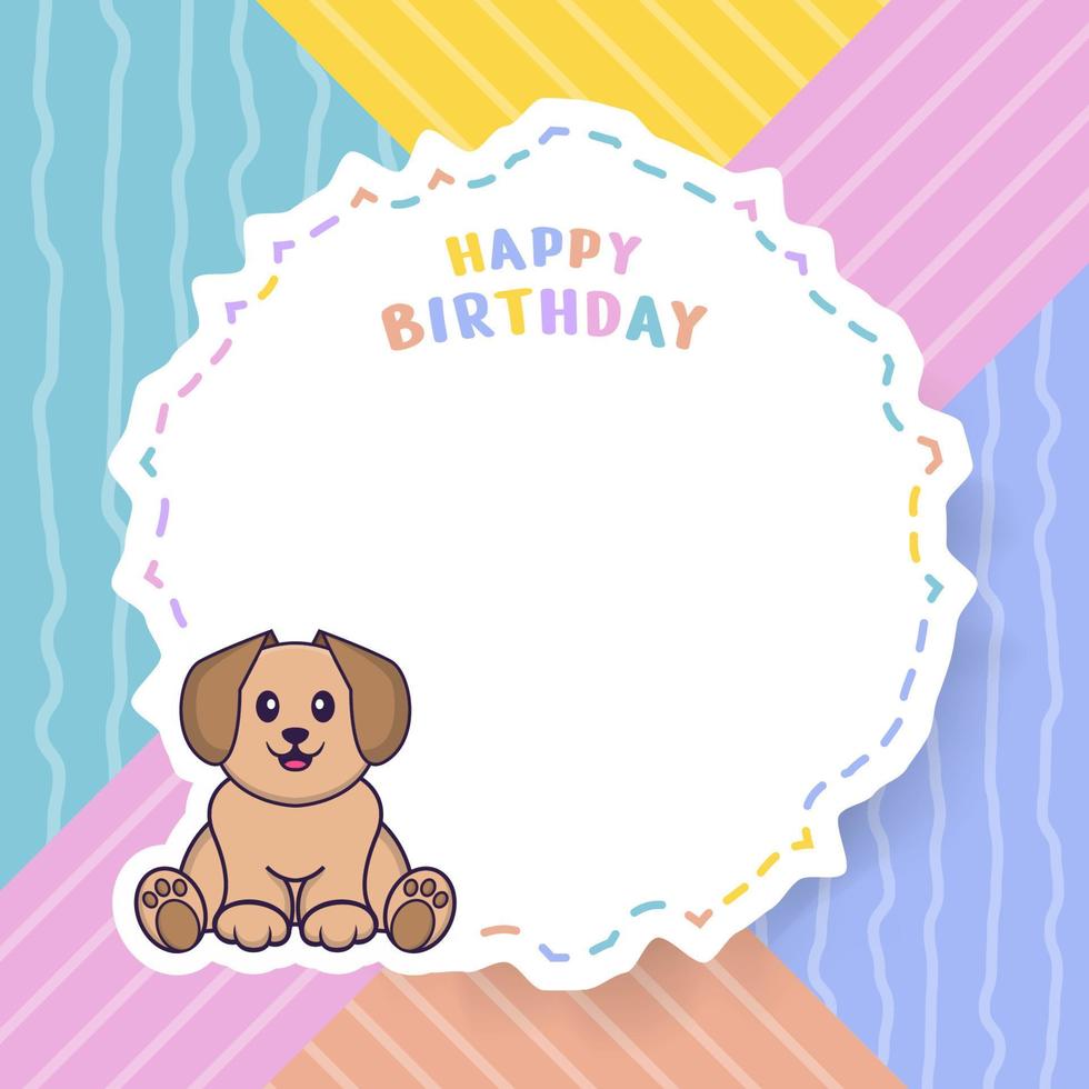 Happy Birthday greeting card with Cute dog cartoon character. Vector Illustration