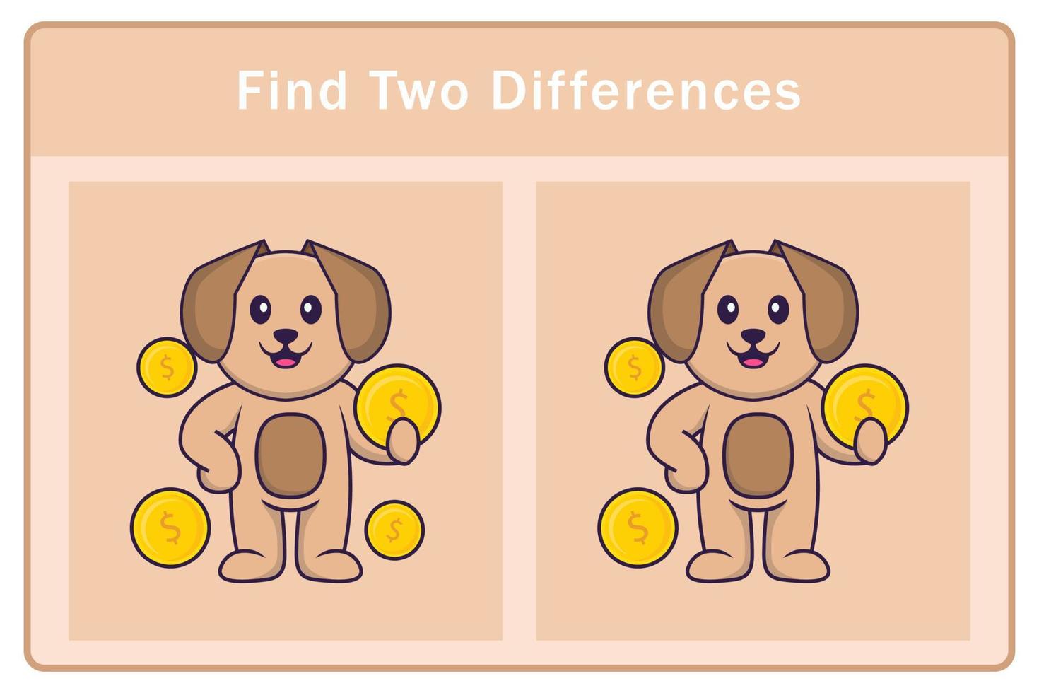 Cute dog cartoon character. Find differences. Educational game for children. Cartoon vector illustration