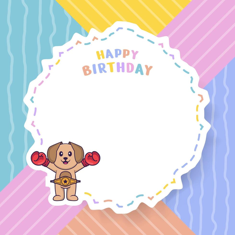 Happy Birthday greeting card with Cute dog cartoon character. Vector Illustration