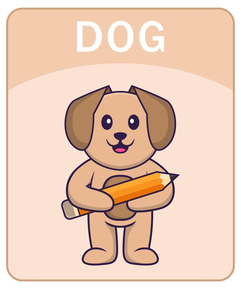 Alphabet flashcard with Cute dog cartoon character. vector