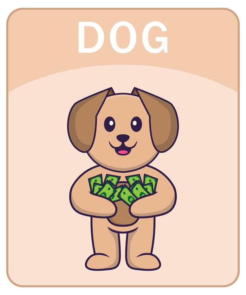 Alphabet flashcard with Cute dog cartoon character. vector