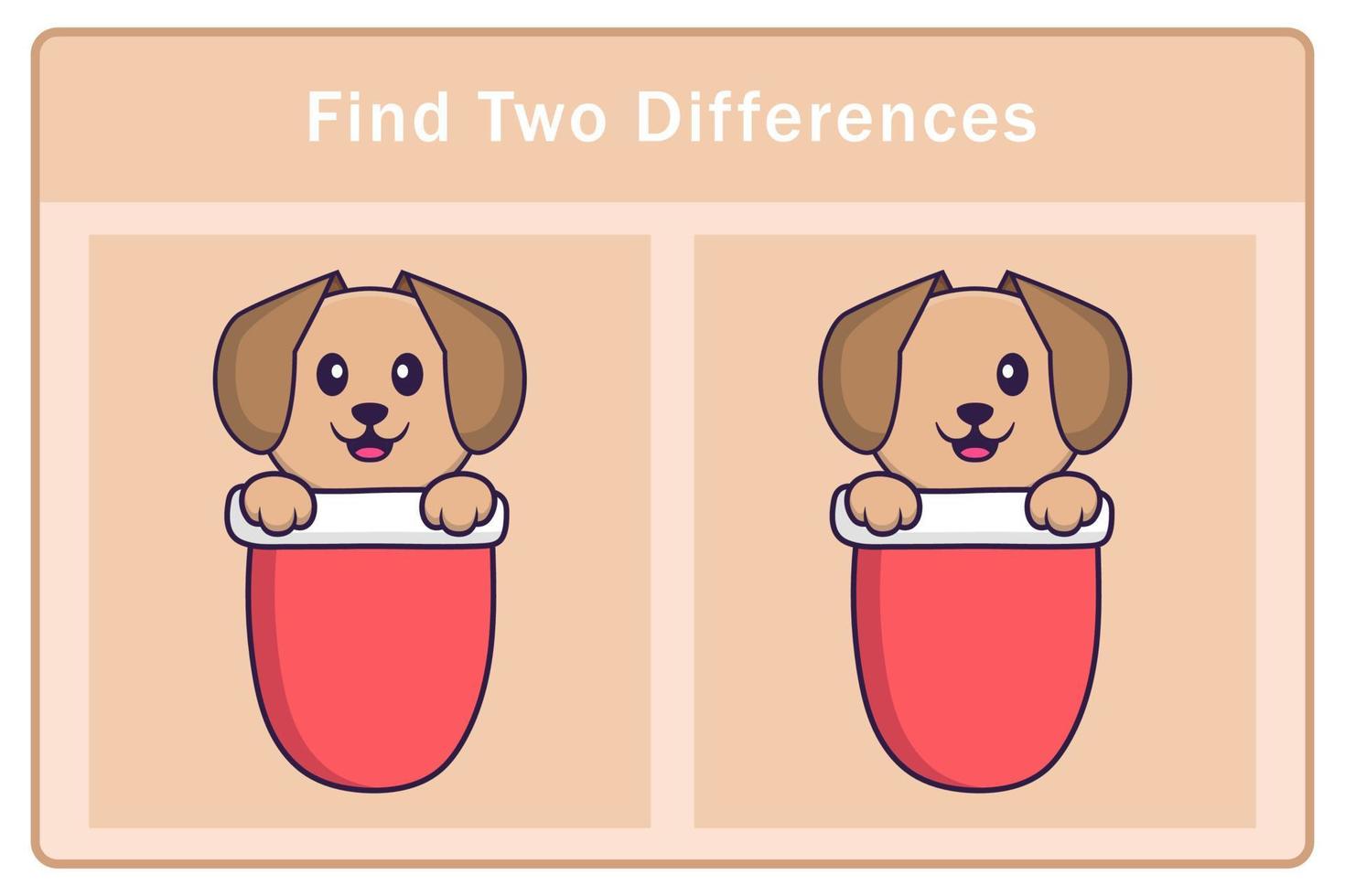 Cute dog cartoon character. Find differences. Educational game for children. Cartoon vector illustration