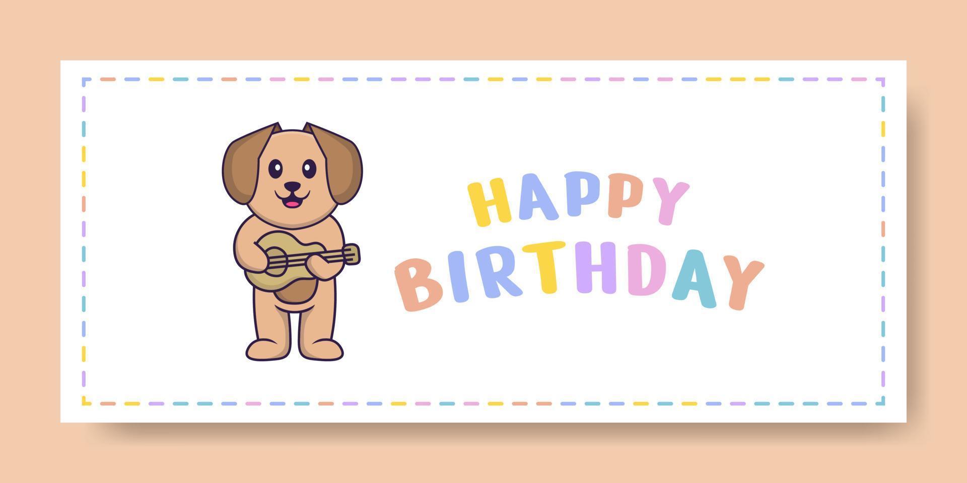 Banner de feliz cumpleaños con personaje de dibujos animados de perro lindo. ilustración vectorial vector