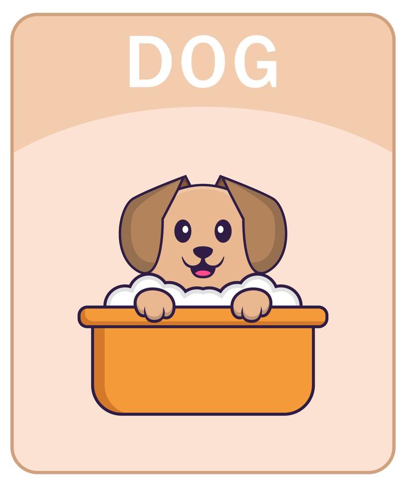 Alphabet flashcard with Cute dog cartoon character. vector