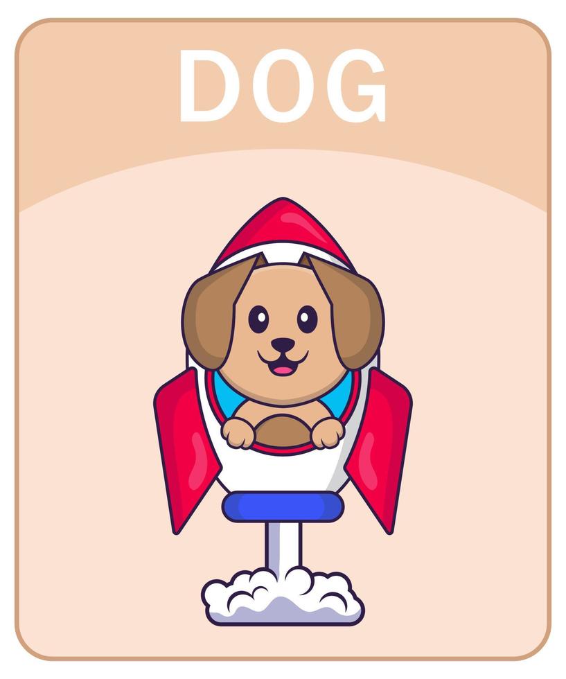 Alphabet flashcard with Cute dog cartoon character. vector