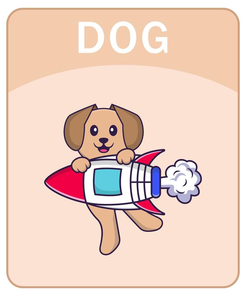 Alphabet flashcard with Cute dog cartoon character. vector