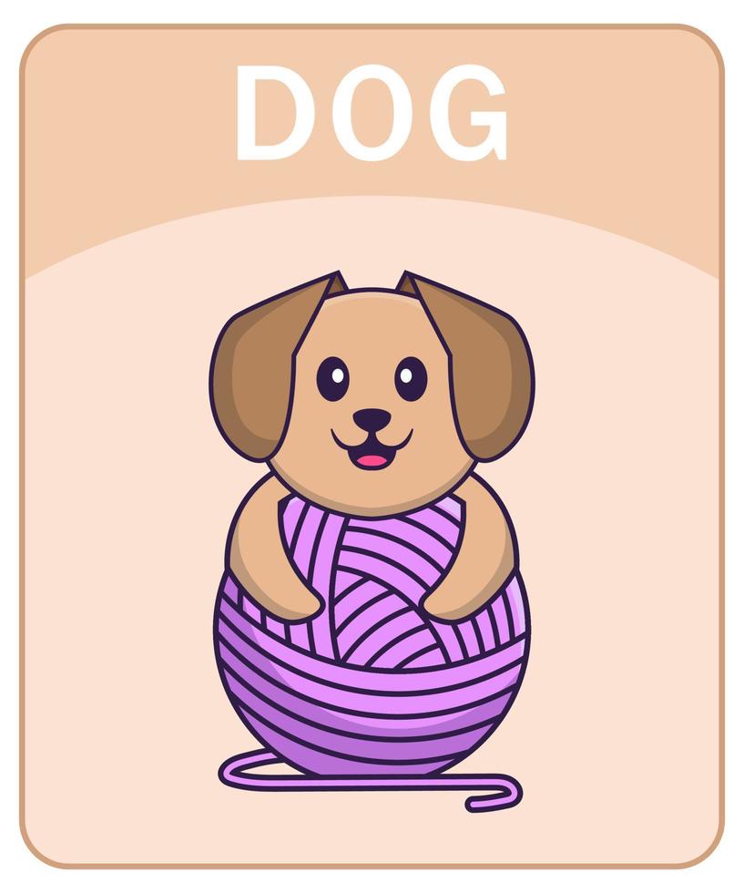 Alphabet flashcard with Cute dog cartoon character. vector