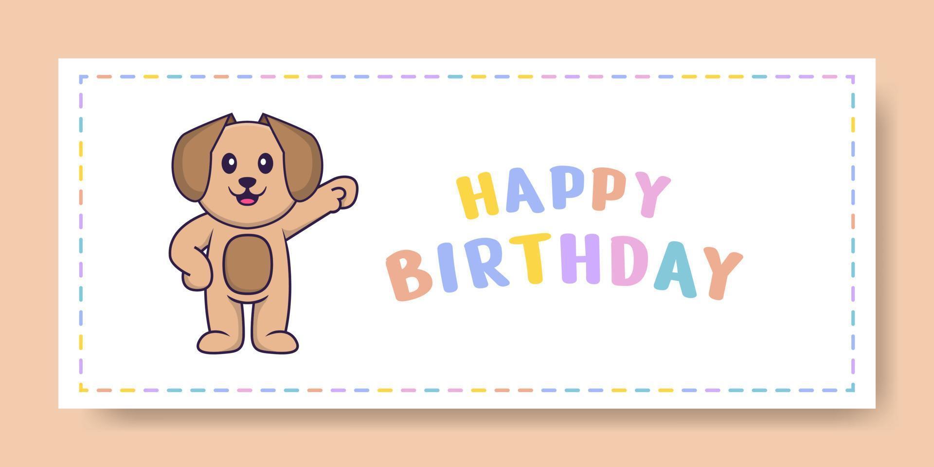 Happy Birthday banner with Cute dog cartoon character. Vector Illustration