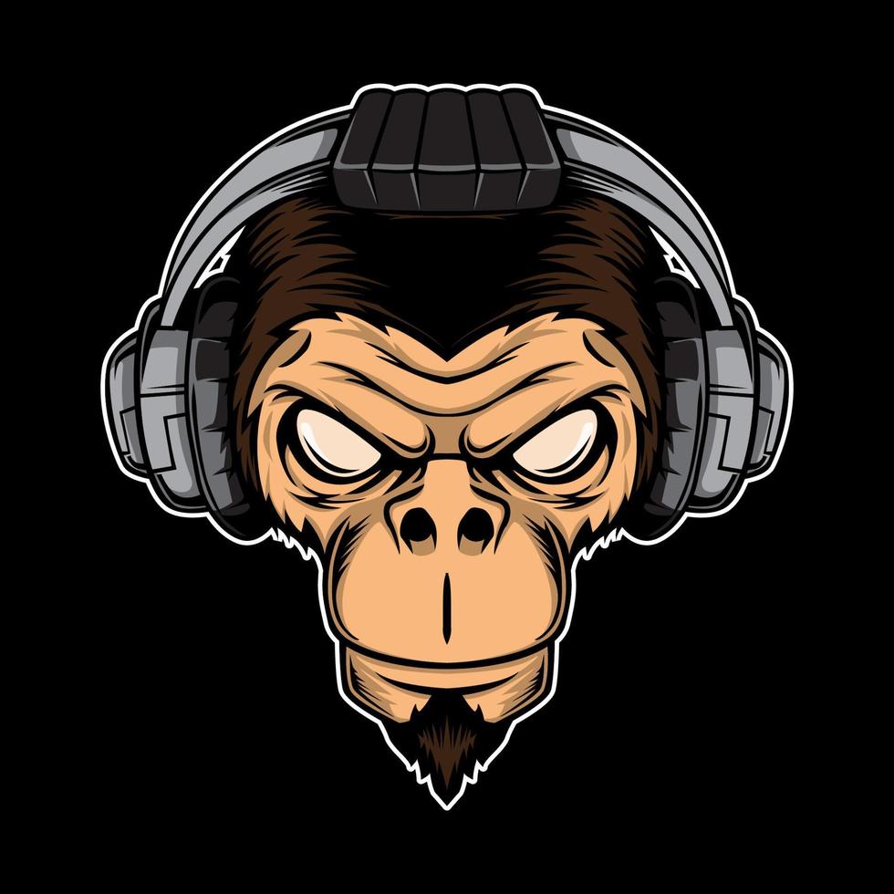 Headphone monkey head illustration vector