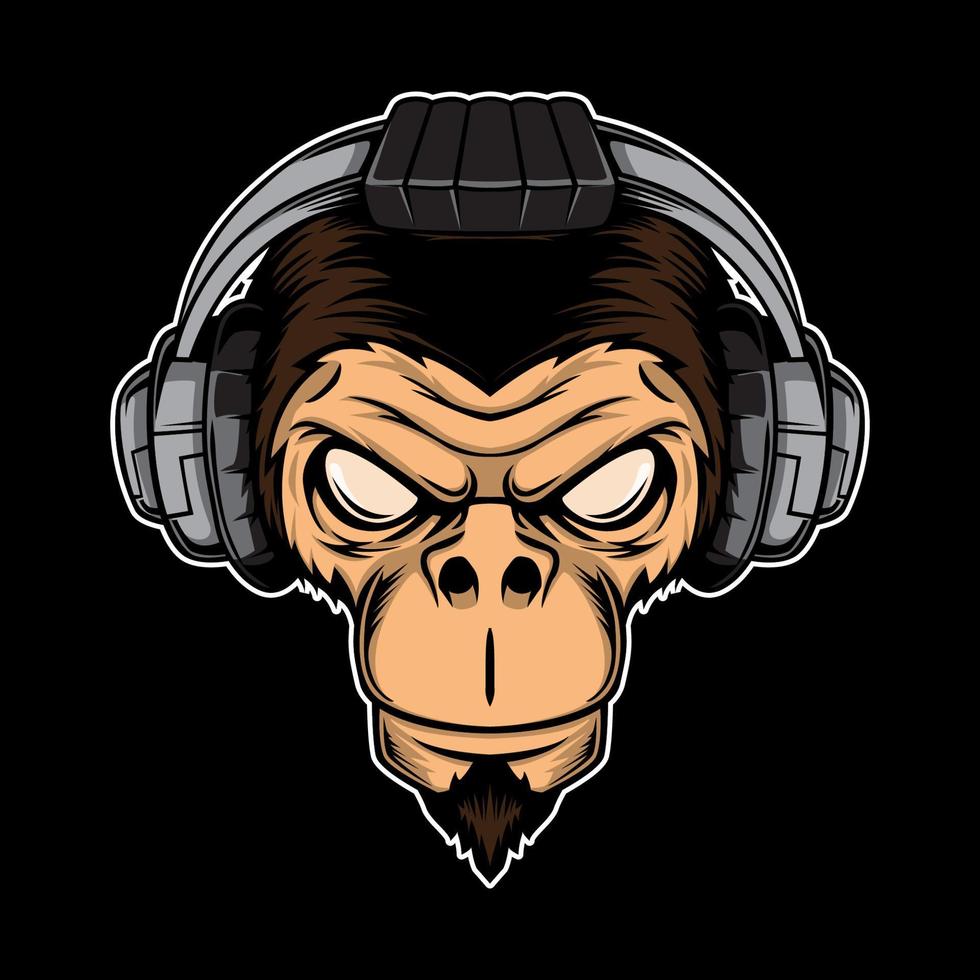 Headphone monkey head illustration vector