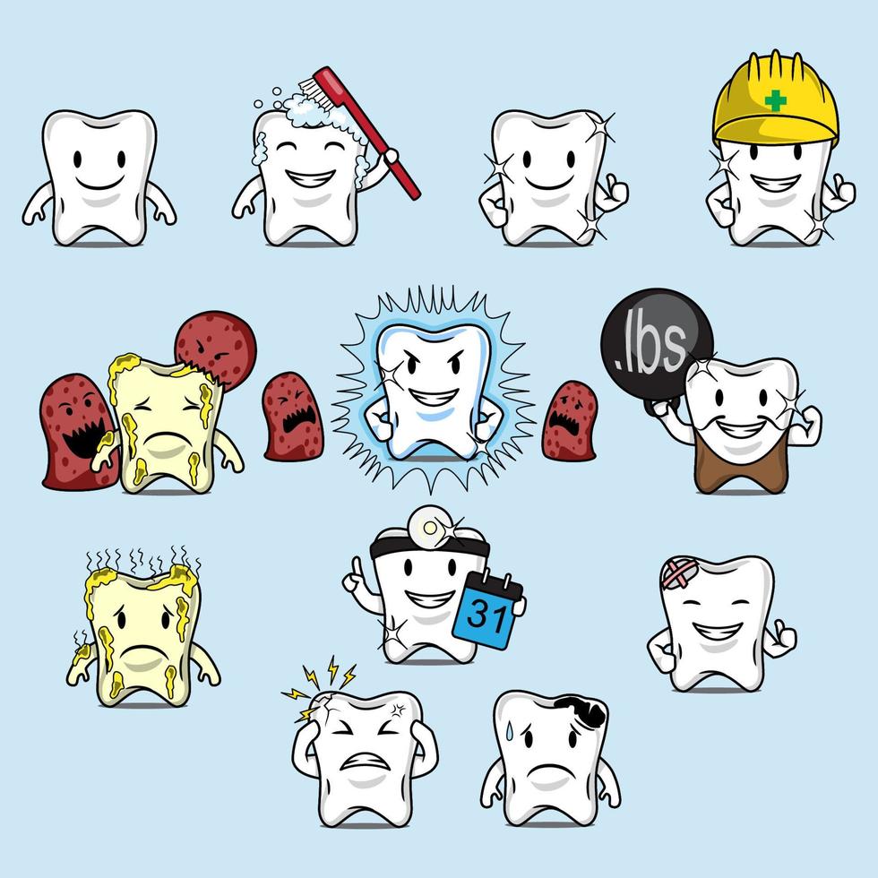 Cartoon tooth character vector set