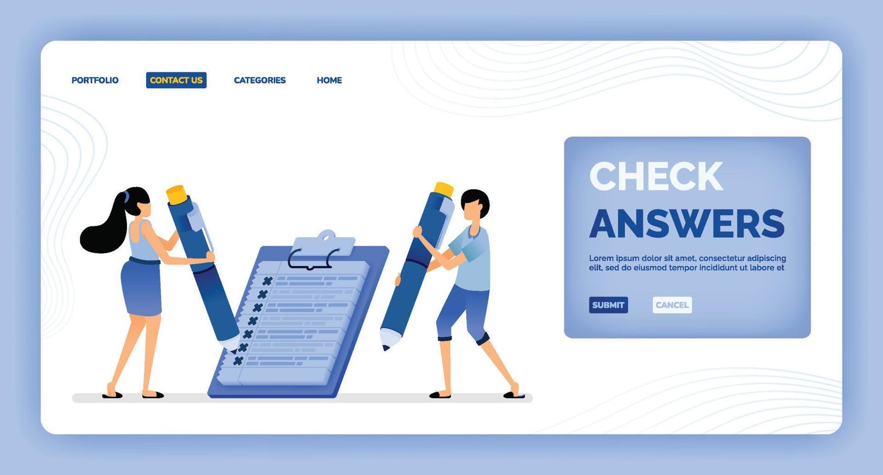 vector illustration of answer and evaluate the results of exams and surveys on subjects Design can be used for landing page web website mobile apps poster flyer ui ux
