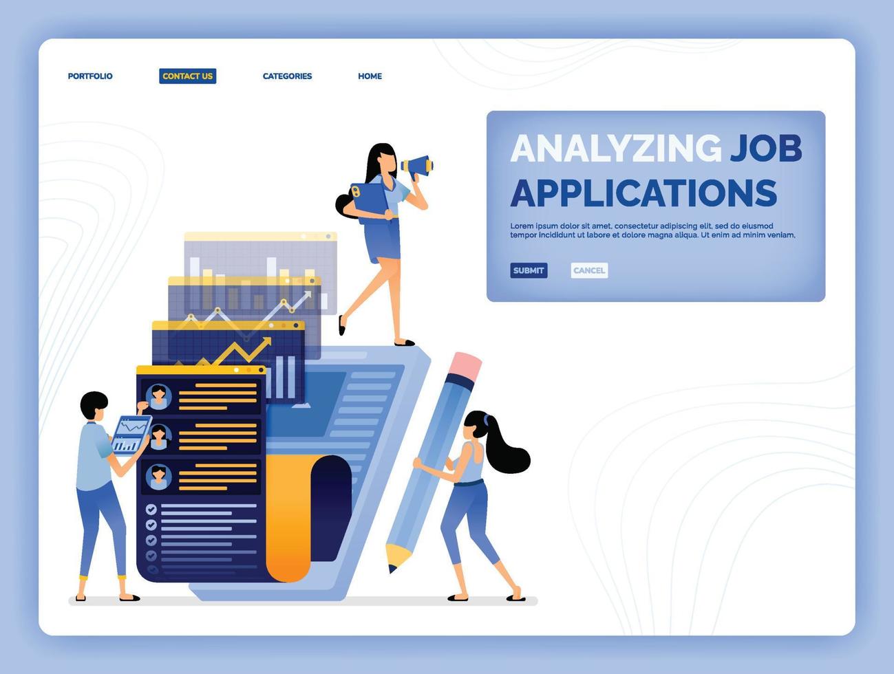 vector illustration of analyze and research job applicants form vacancy that submitted by job seekers Design can be used for landing page web website mobile apps poster flyer ui ux