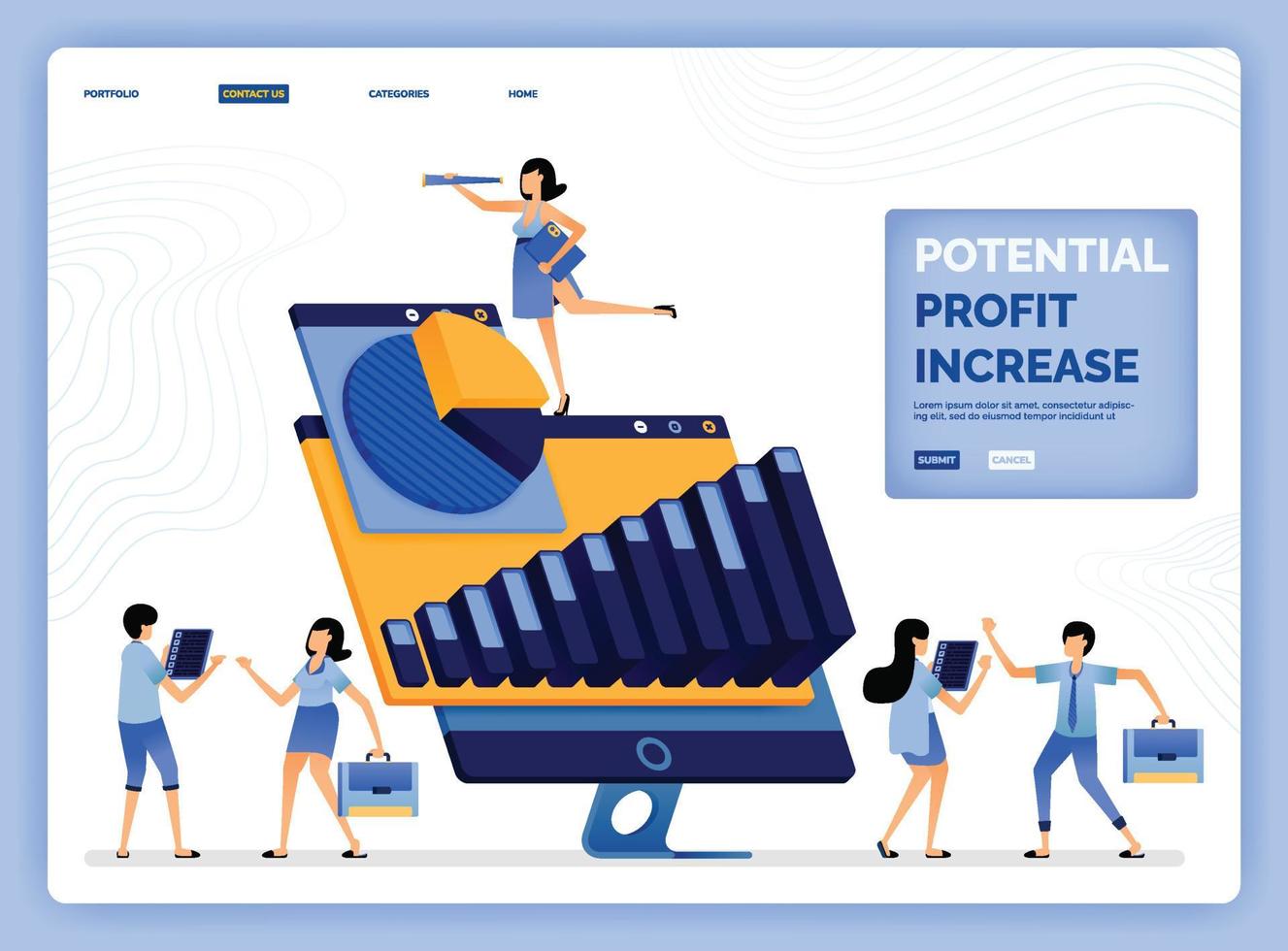 vector illustration of analyze and discuss the companies plans to increase profit potential and development Design can be used for landing page web website mobile apps poster flyer ui ux