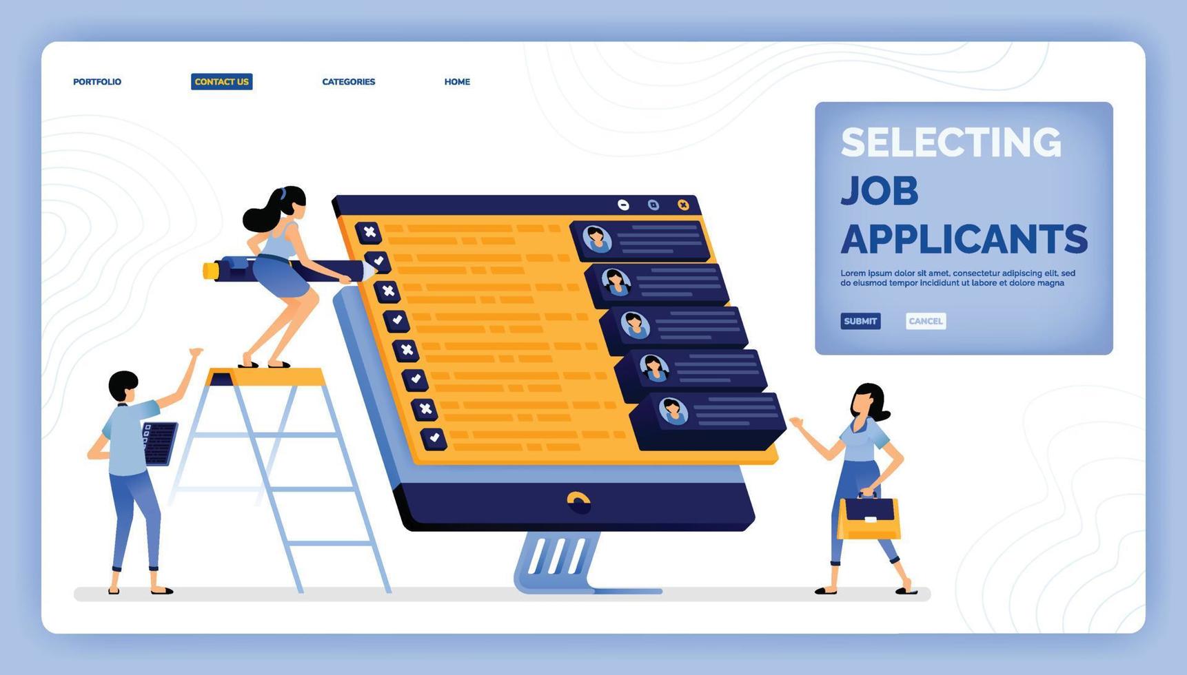 vector illustration of analyze and evaluate resumes from job applicants that match the company values Design can be used for landing page web website mobile apps poster flyer ui ux