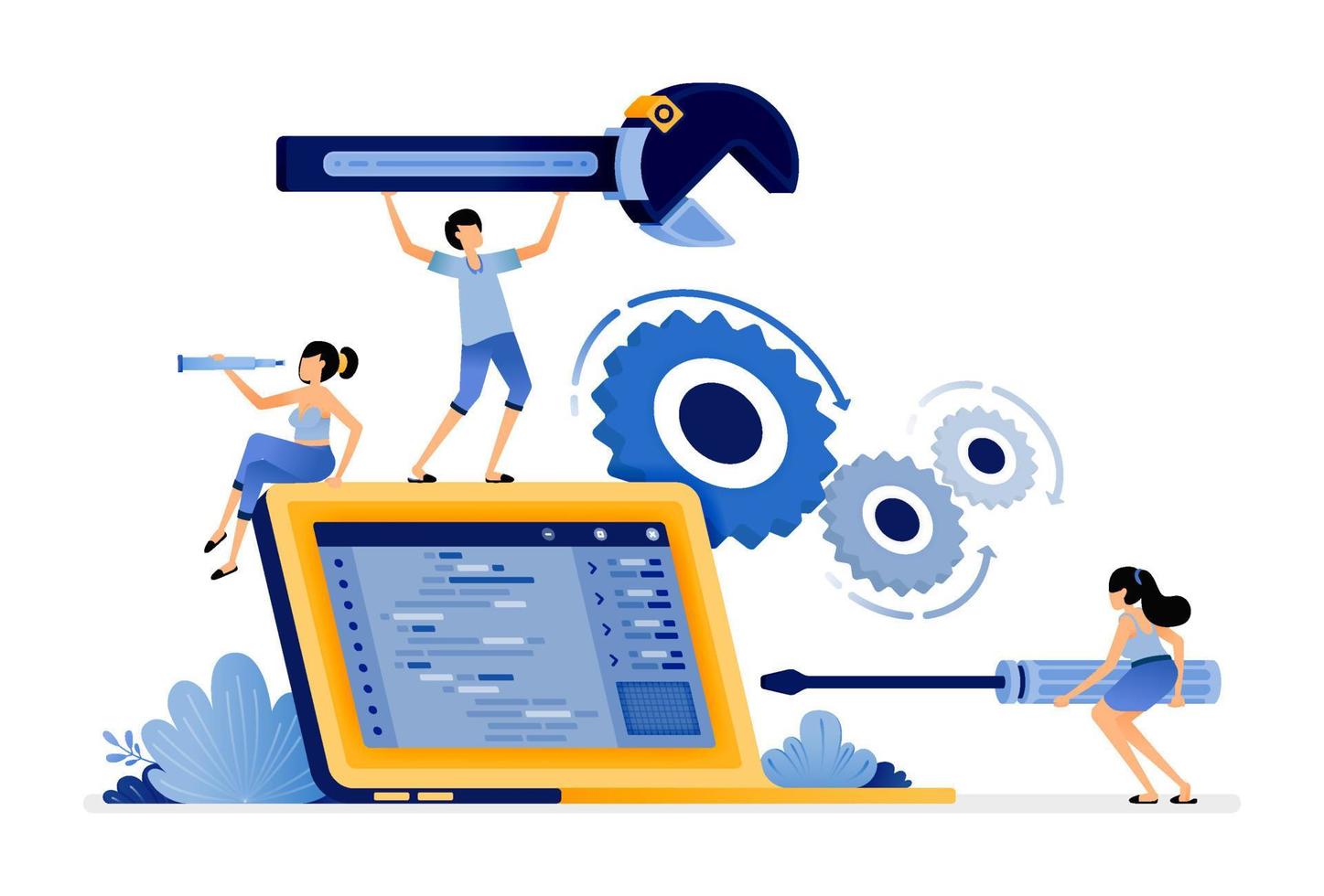 illustration of programming technology for maintain machine learning to keep apps running automatically Vector design for landing page web website mobile apps poster flyer ui ux