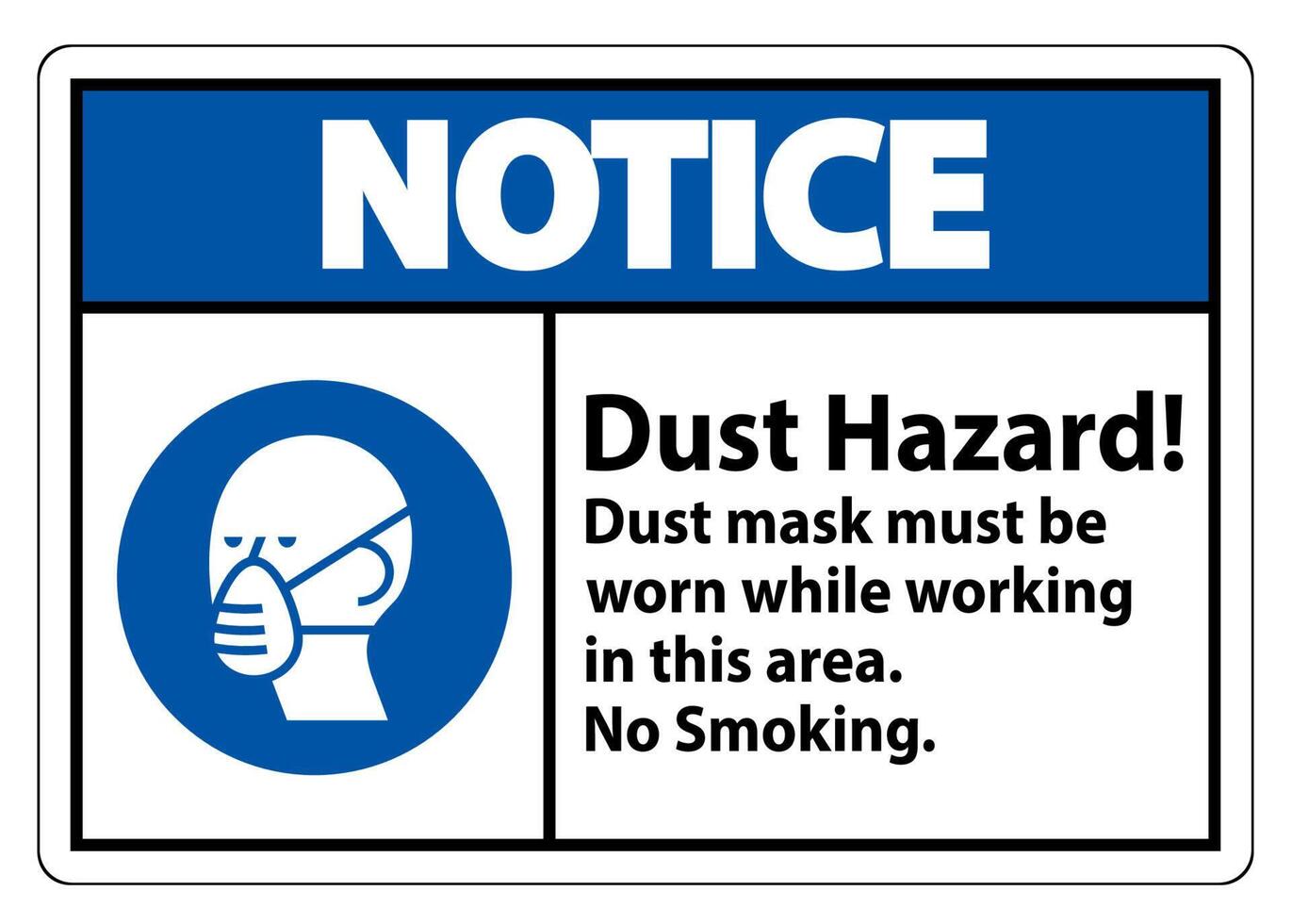 Notice No Smoking Sign Dust Hazard Dust Mask Must Be Worn While Working In This Area vector