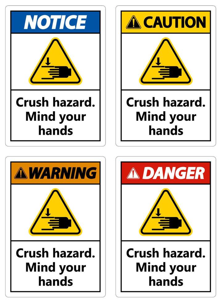 Warning Crush hazard Mind your hands Sign vector