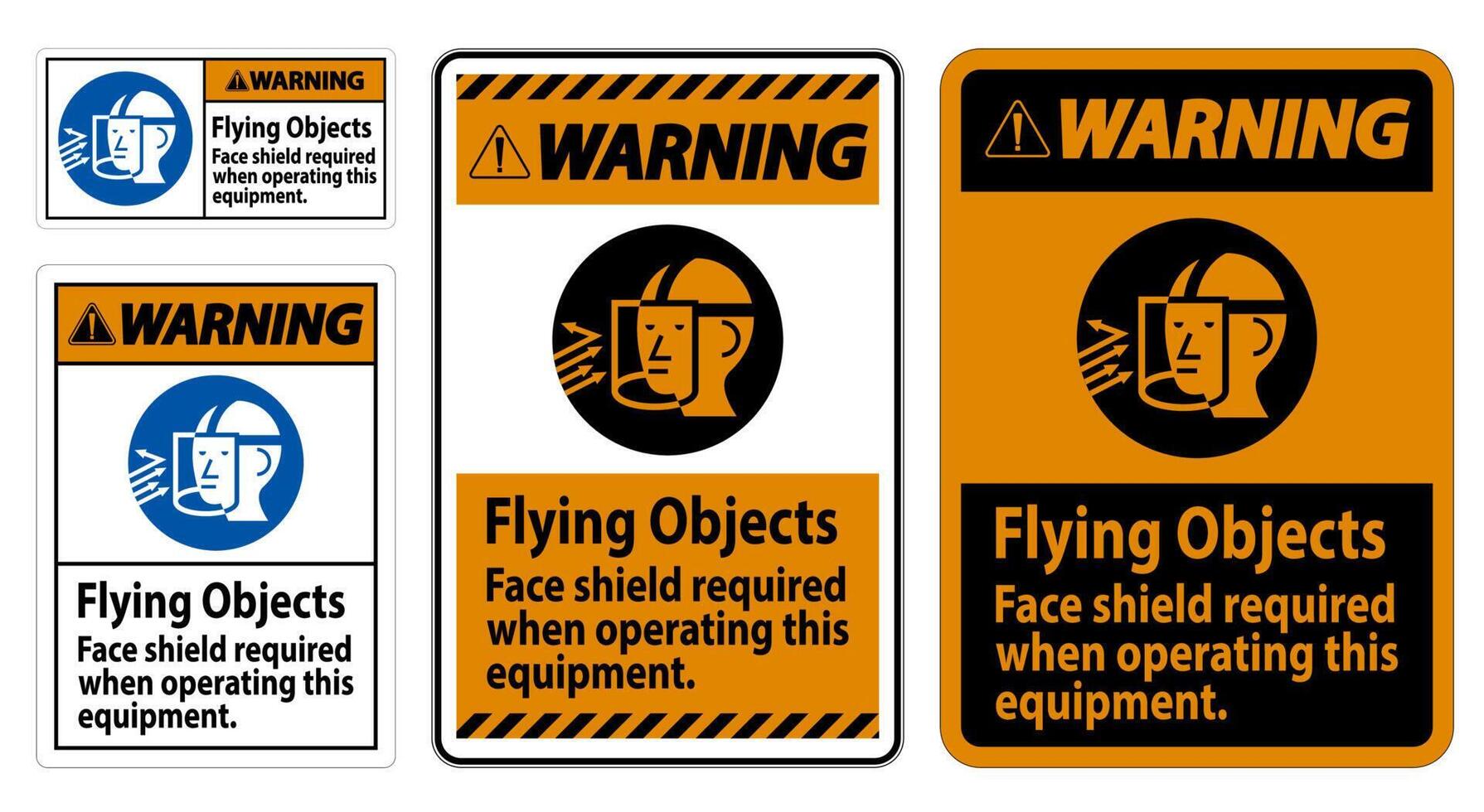 Warning Sign Flying Objects, Face Shield Required When Operating This Equipment vector