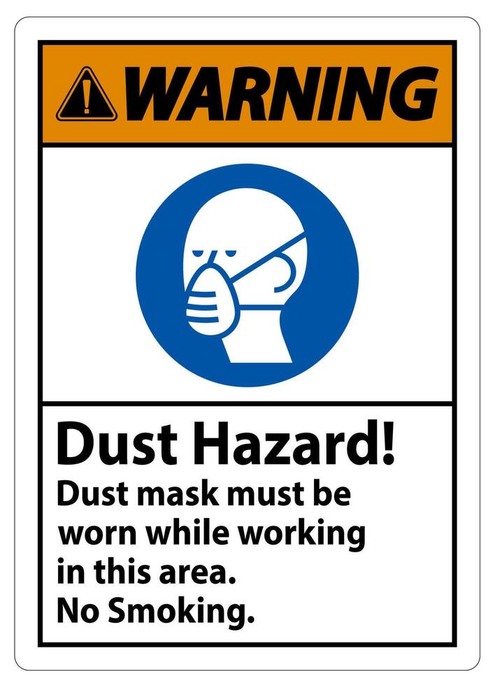 Warning No Smoking Sign Dust Hazard Dust Mask Must Be Worn While Working In This Area vector