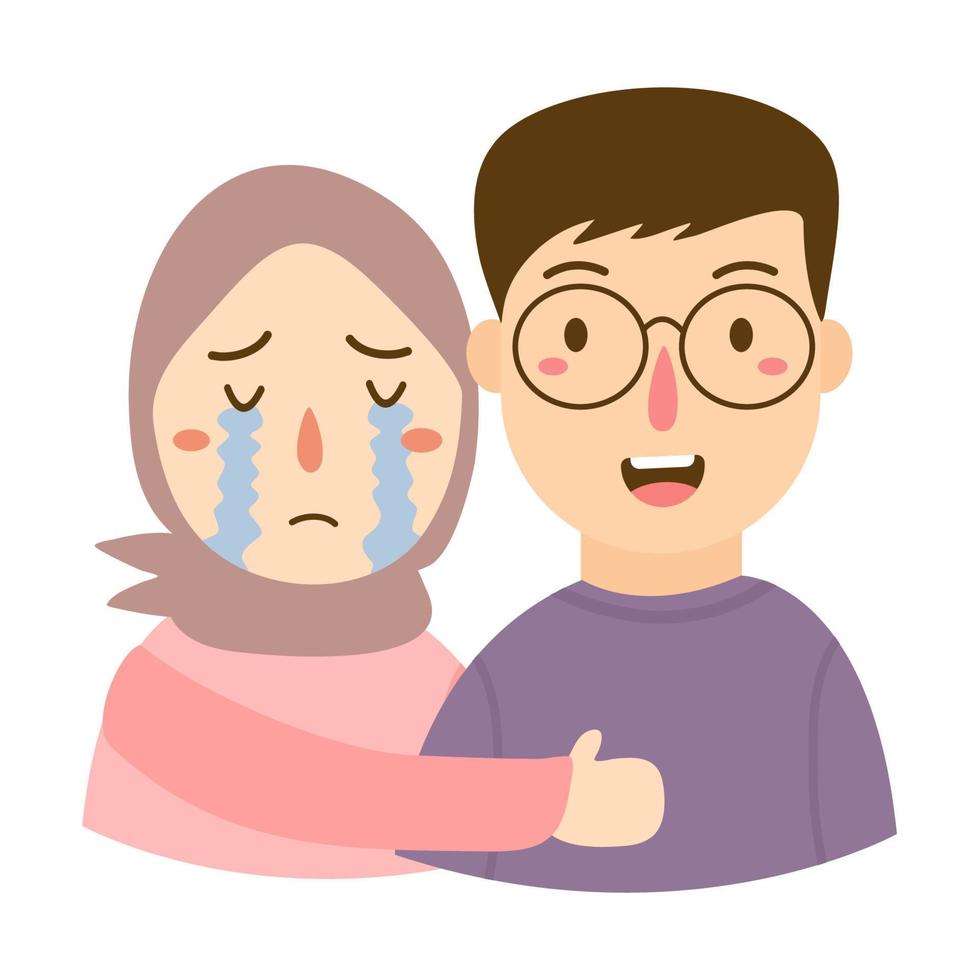 Cute couple young man and woman cartoon vector