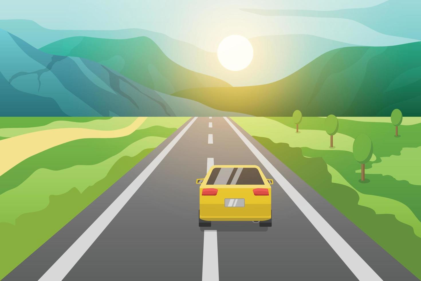 Car run on rural asphalt road under beautiful sunlight vector