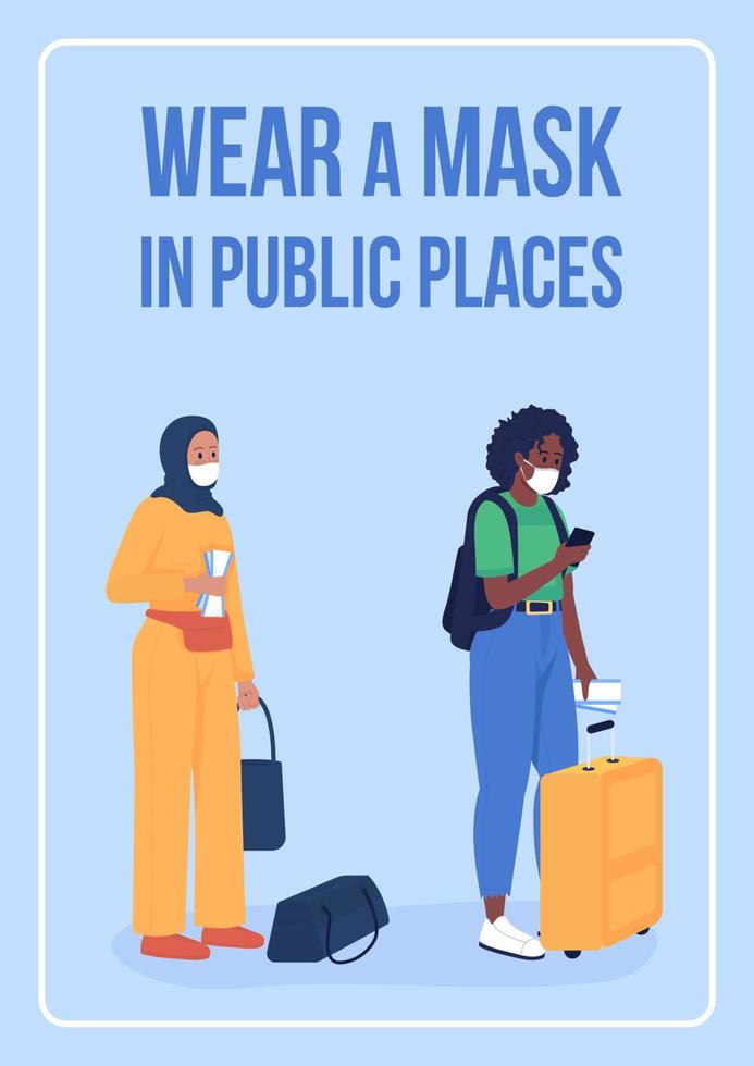 Weak mask in public poster flat vector template