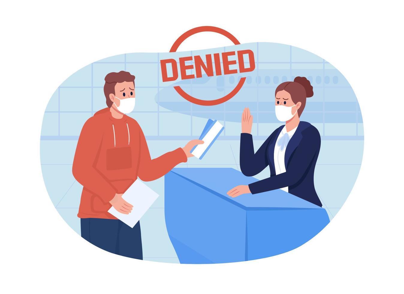 Denied for travel during covid 2D vector isolated illustration